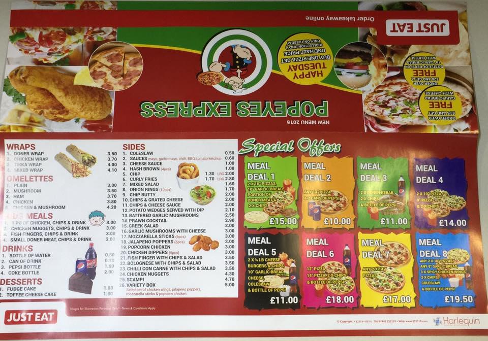 Menu at Popeyes Express restaurant, Sheffield, 39 Wolfe Road