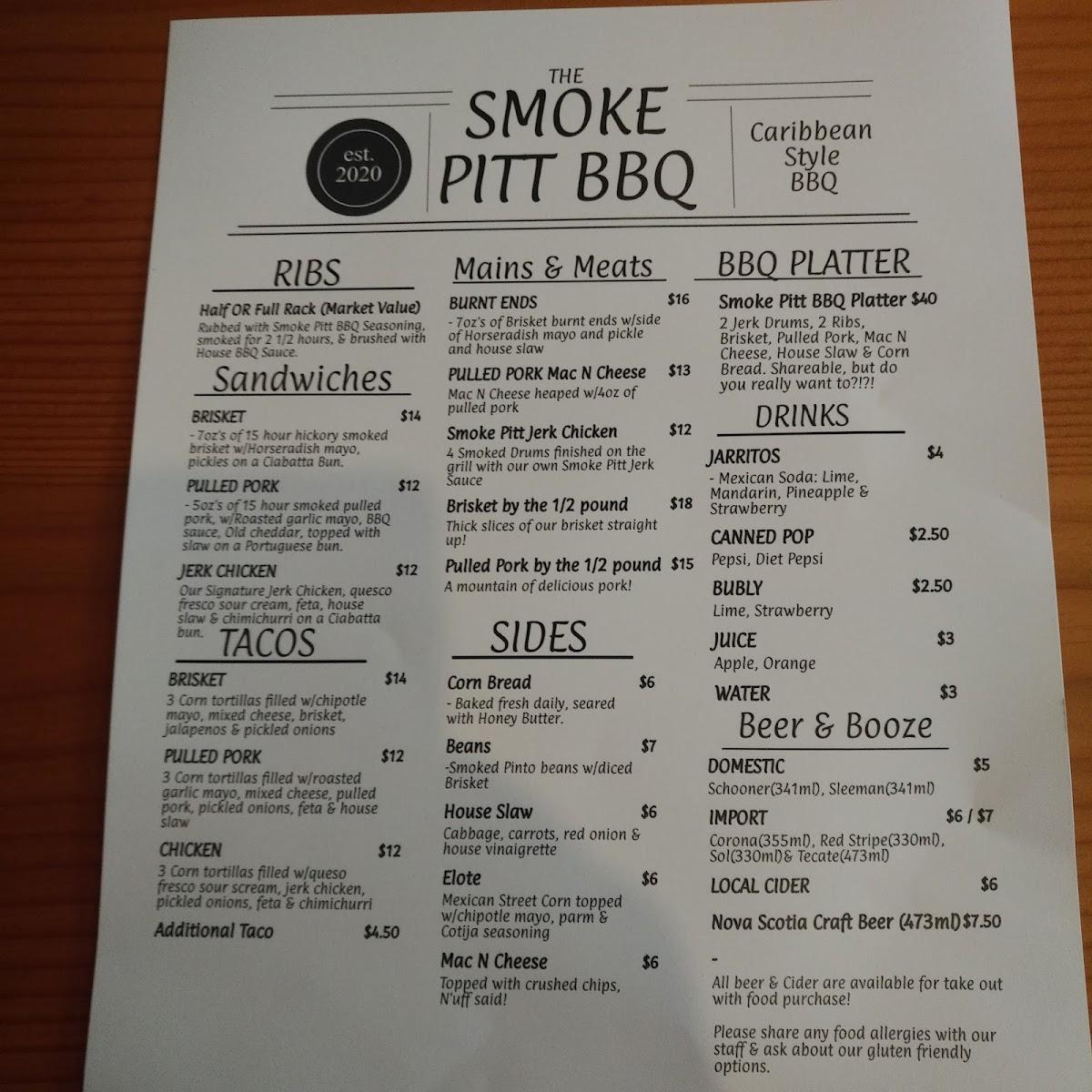 Menu at Smoke Pitt BBQ, Lunenburg