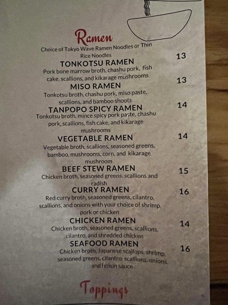 Menu at Tanpopo Ramen and Sake pub & bar, Schenectady