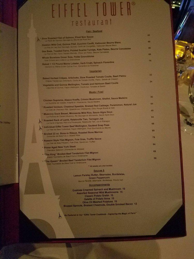 Eiffel Tower at Paris Las Vegas – Menus and pictures