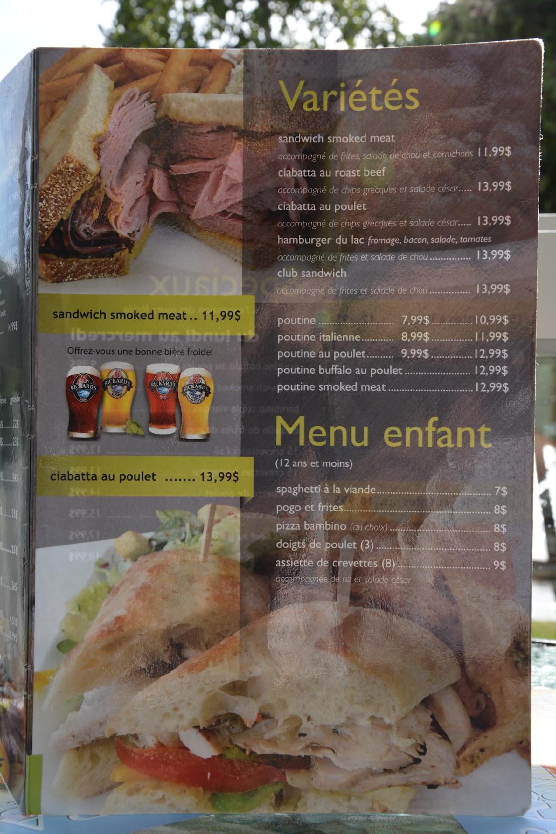 Menu au Brasserie Lac Brompton restaurant, SaintDenisdeBrompton