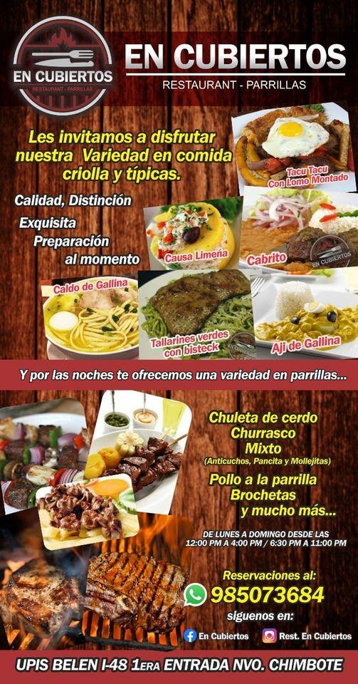 Menu at En Cubiertos Restaurant. y Parrillas, Nuevo Chimbote District