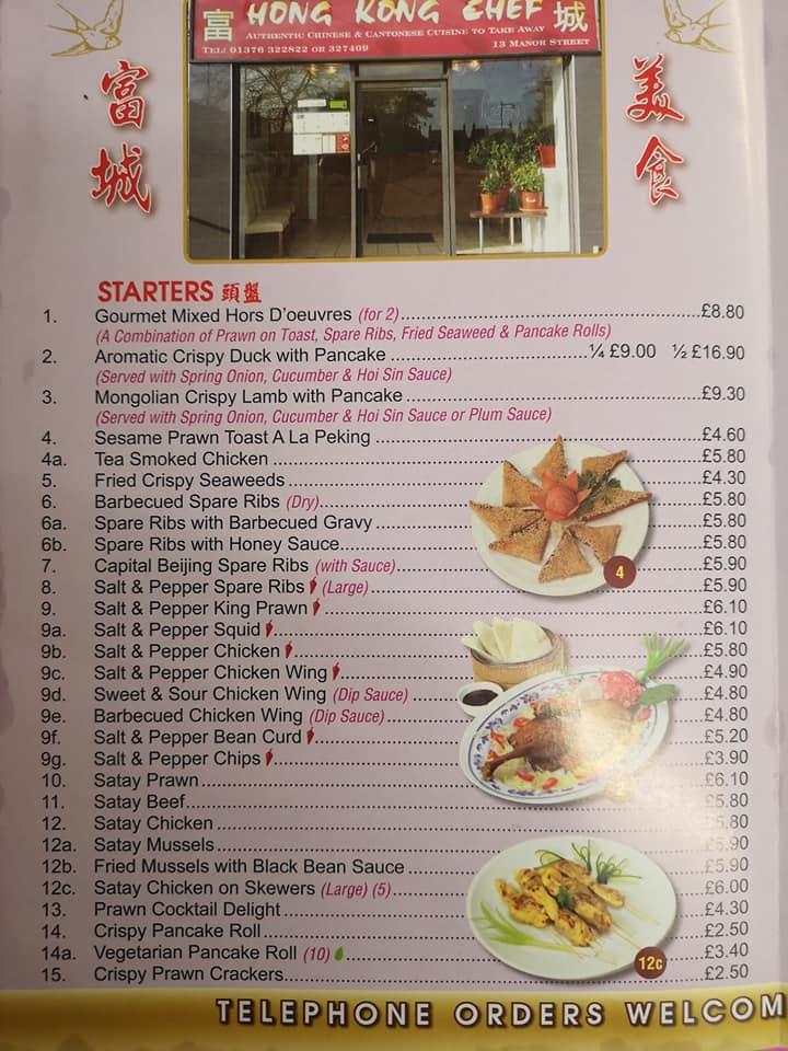 menu at hong kong chef fast food braintree