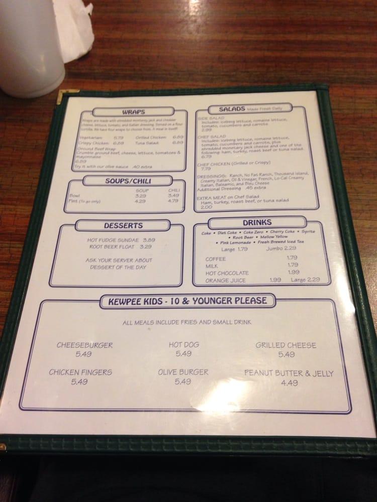 Menu at Kewpee Sandwich Shoppe restaurant, Lansing, 118 S Washington Square