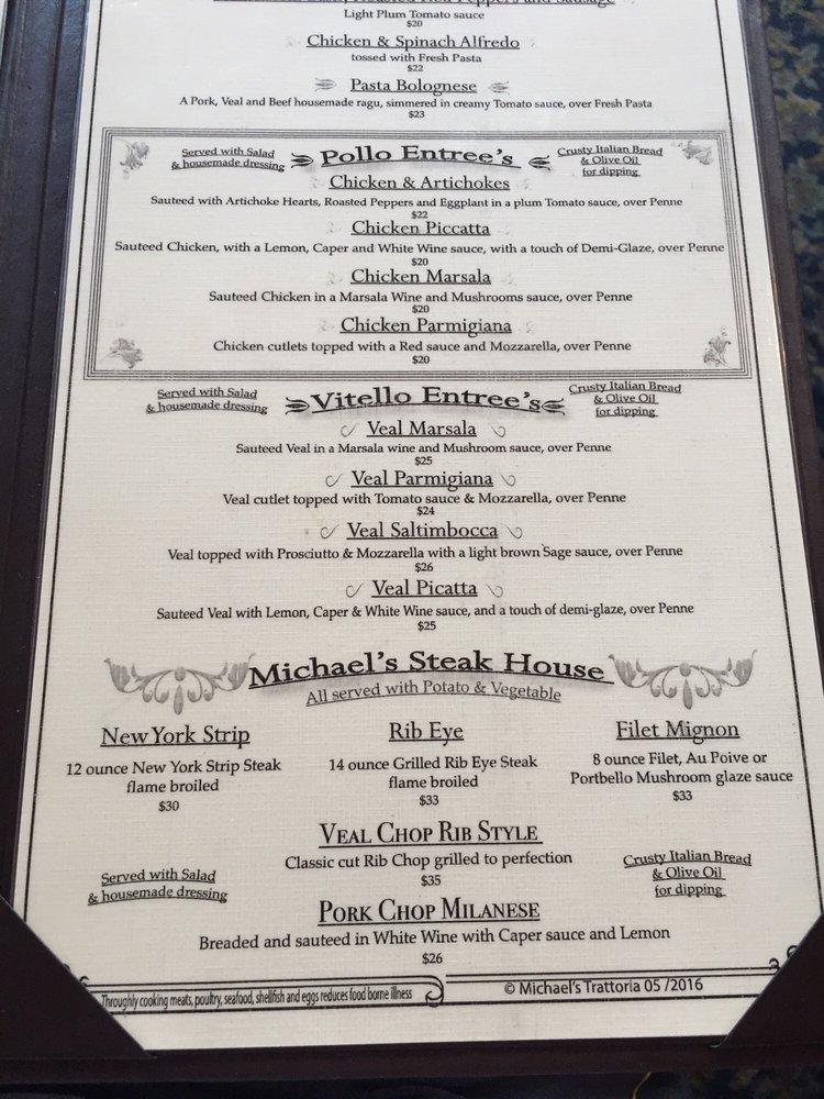 Menu at Michael's Trattoria pizzeria, Wallingford