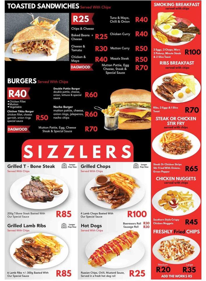 Menu at SC CAFÉ, Durban