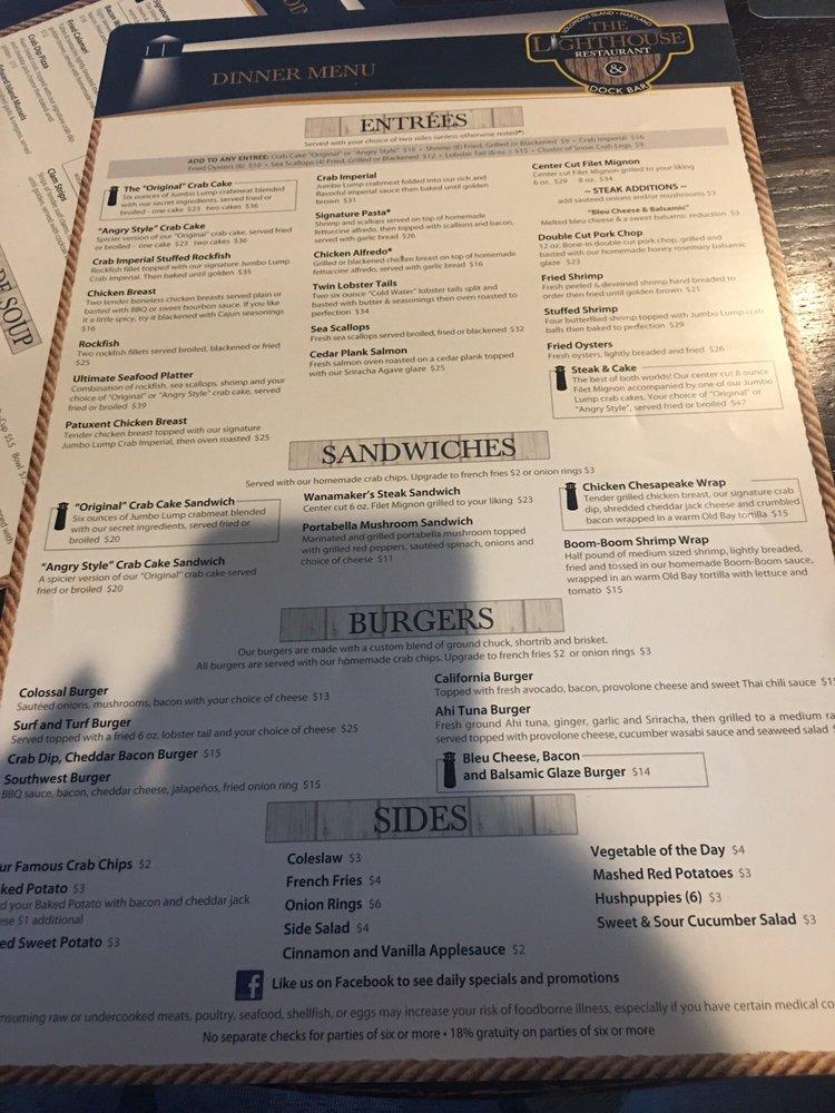 Menu at The Lighthouse Restaurant and Dockbar, Solomons