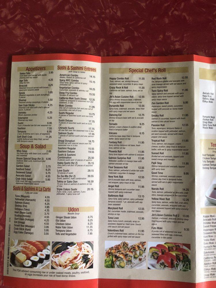 Menu at Jin's Asian Cuisine 2 restaurant, Keyser
