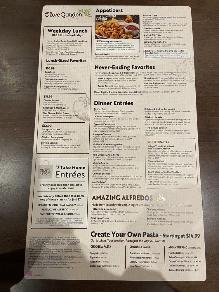 Menu at Olive Garden Italian Restaurant, Kapolei