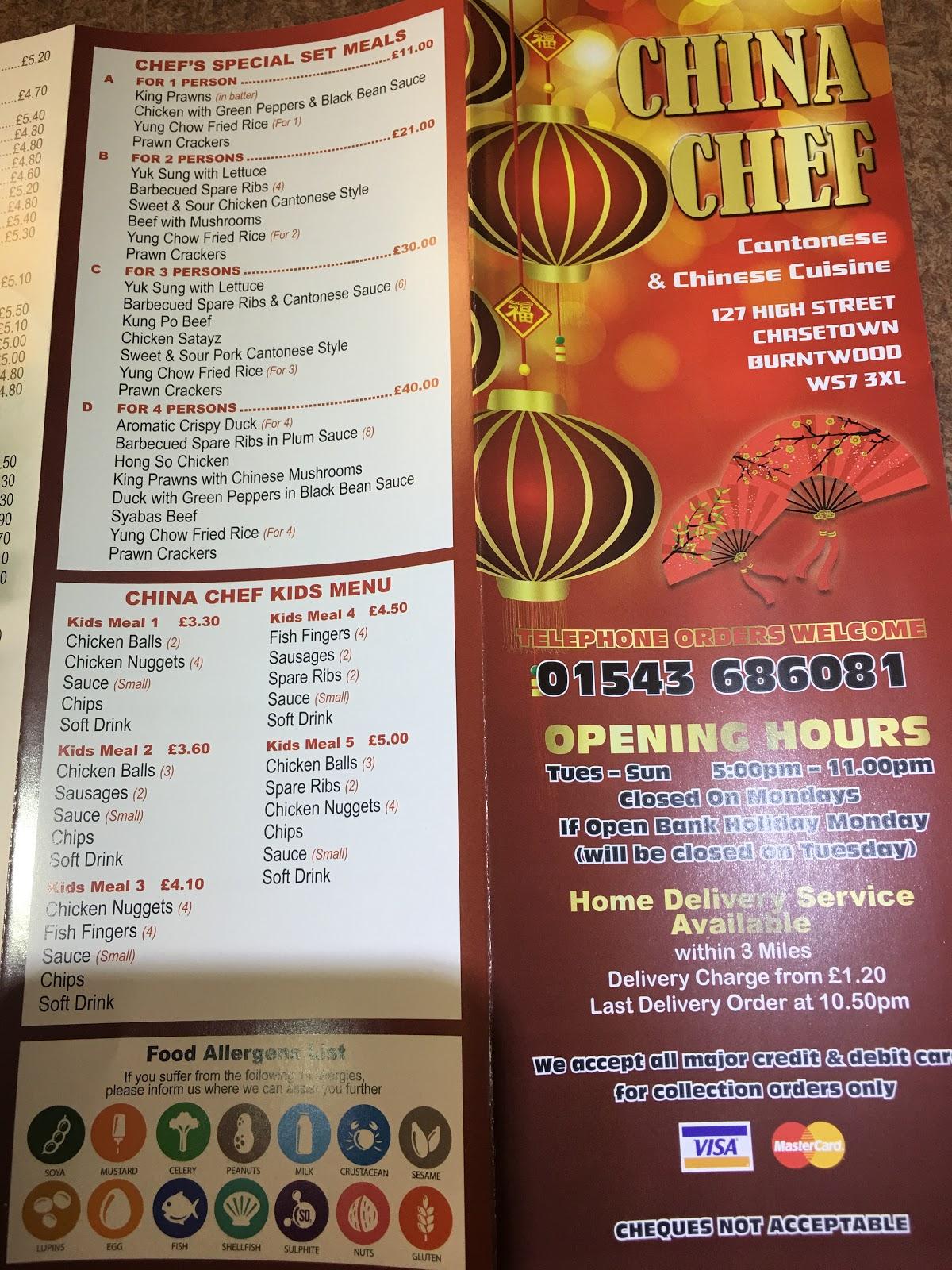 Menu At China Chef Fast Food Burntwood