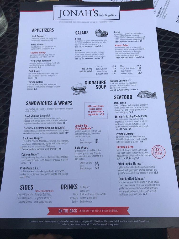 Menu at Jonah's Fish & Grits desserts, Thomasville