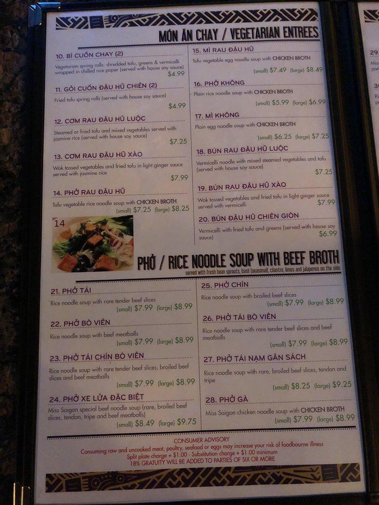 Menu at Miss Saigon Downtown pub & bar, Tucson, 47 N 6th Ave