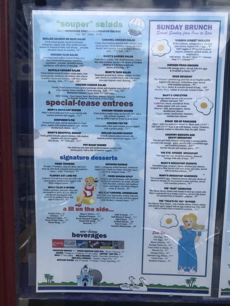 Menu at Hamburger Mary's restaurant, Orlando