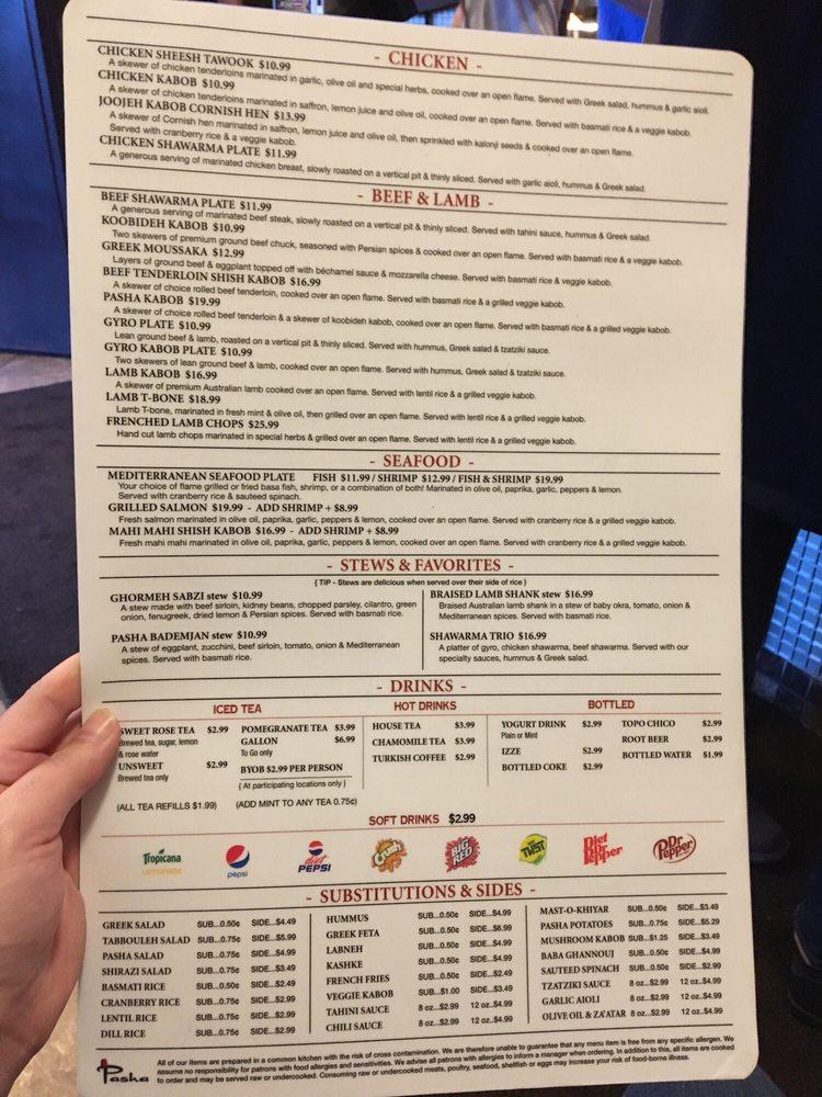 Menu at Pasha Mediterranean Grill restaurant, San Antonio, Wurzbach Rd