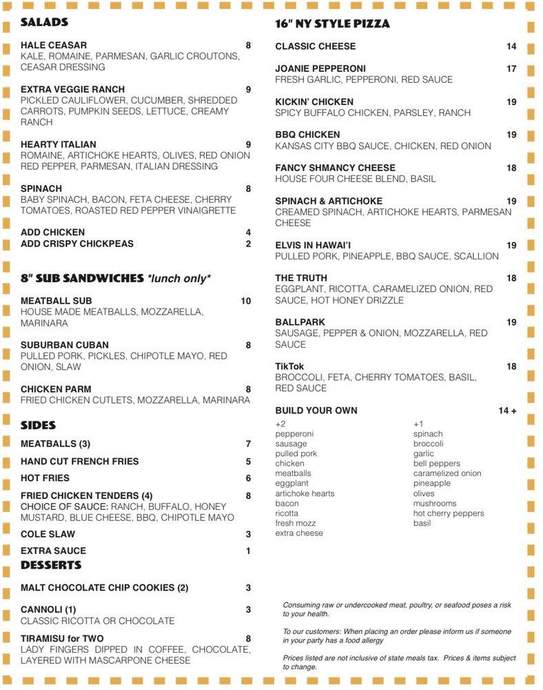 Menu at Joanie's Pizza pizzeria, Chelmsford