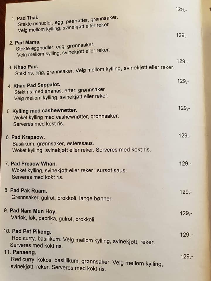 Menu at Kara Thai Mat restaurant, Oslo, Strømsveien 22A