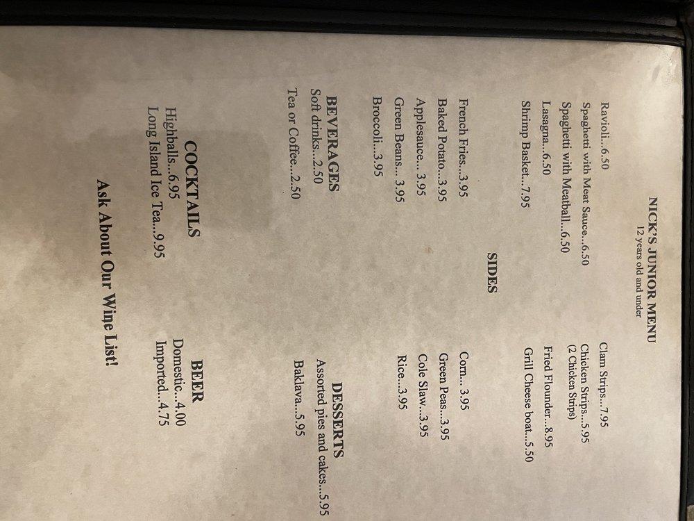 Menu at Nick's Spaghetti & Steak House steakhouse, Gloucester Point