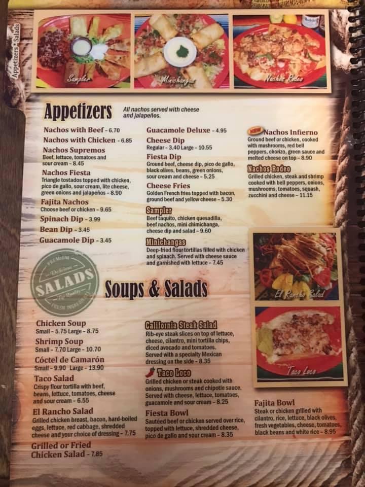 Menu at Rodeo Mexican restaurant, Ashford