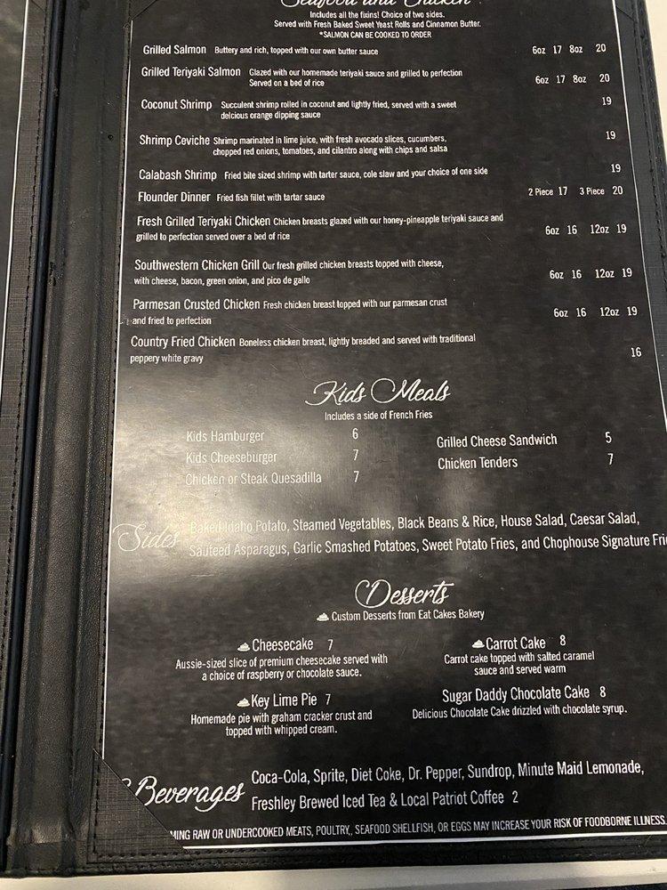 Menu at Chophouse 101 pub & bar, Kannapolis