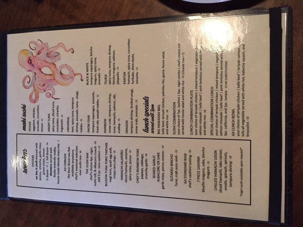 Carta del restaurante Aji Japanese Bistro, El Dorado Hills