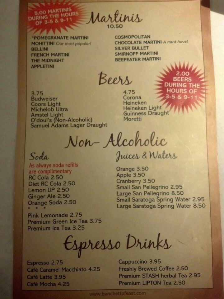 Menu at Banchetto Feast steakhouse, Nanuet