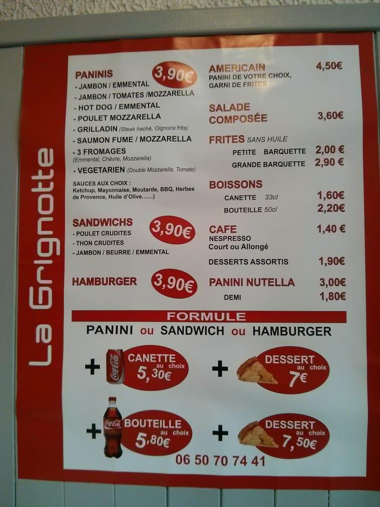 Menu au La Grignotte fast food, Lyon