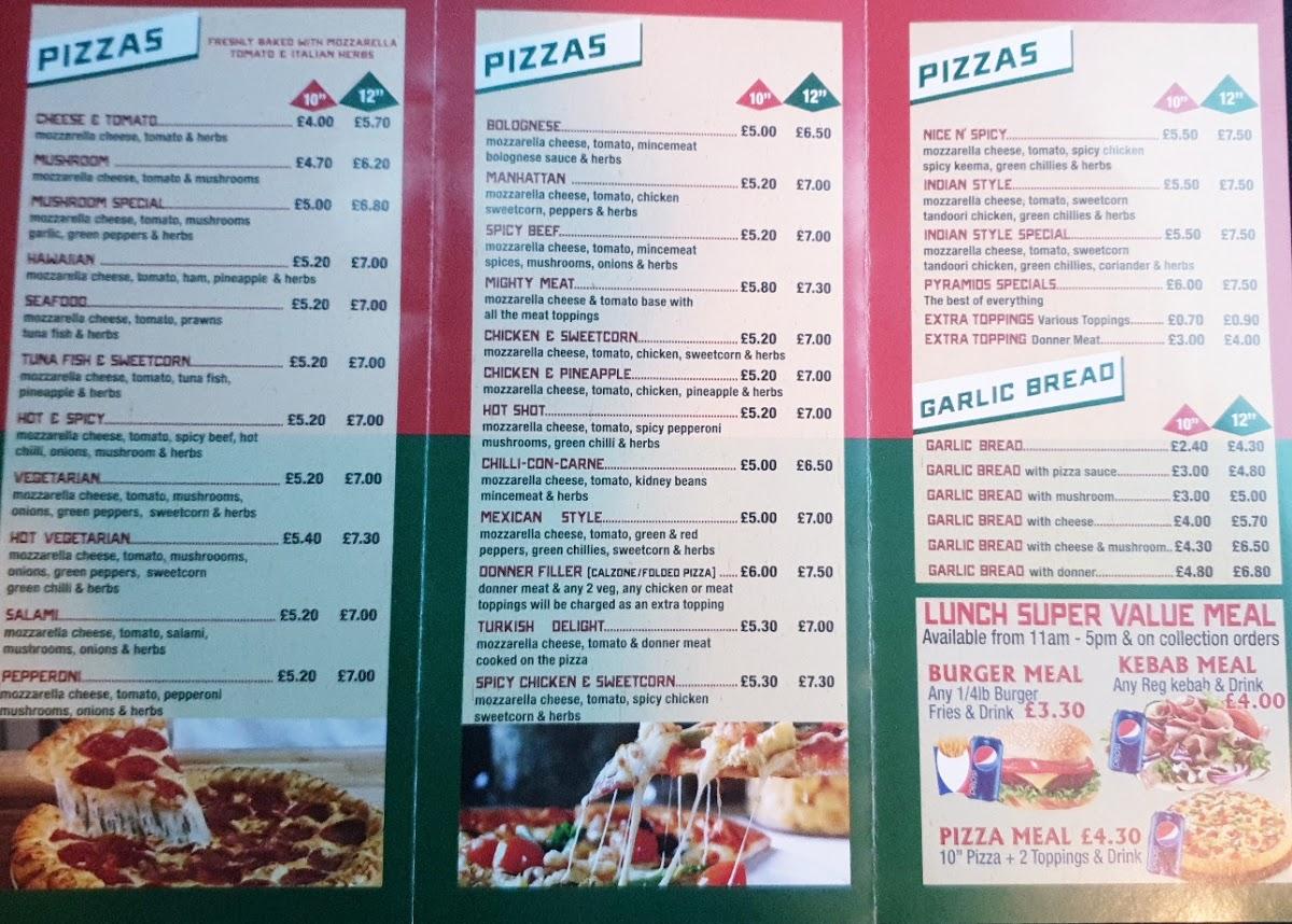 Menu at Pyramids Takeaway fast food, Blackburn
