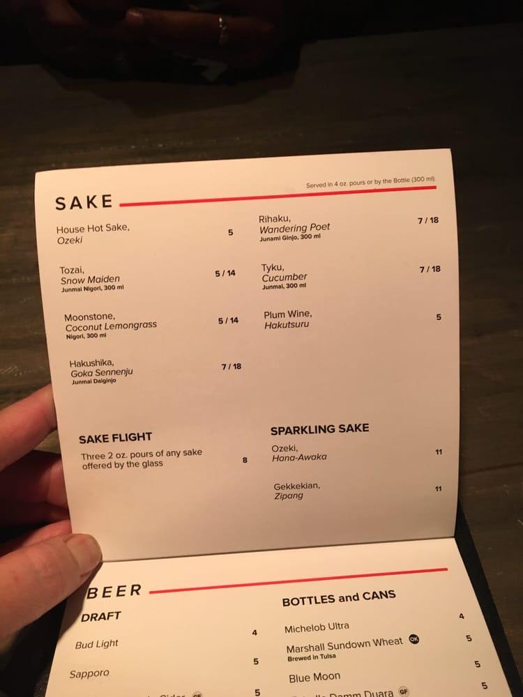 Menu at Roka restaurant, Tulsa