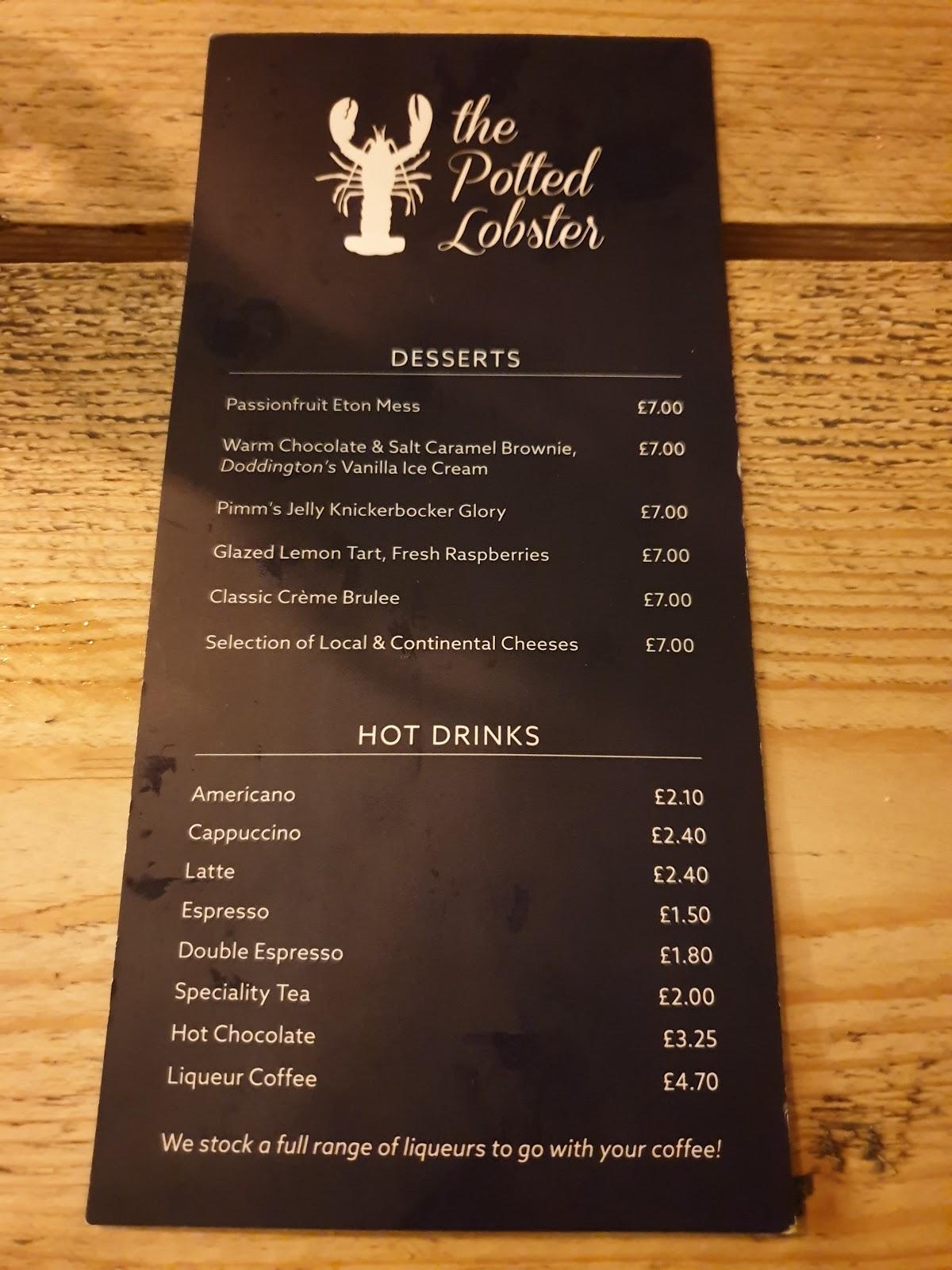 Menu at The Potted Lobster Bamburgh restaurant, Bamburgh