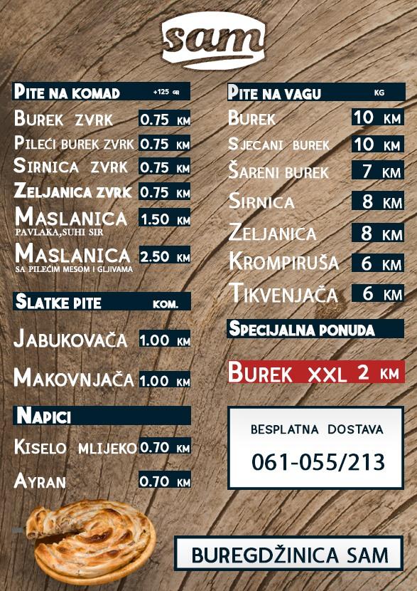 Menu at Fast Food SAM, Zenica