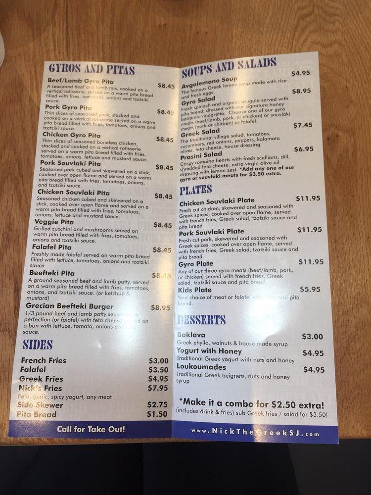 Menu at Nick The Greek Redwood City restaurant, Redwood City