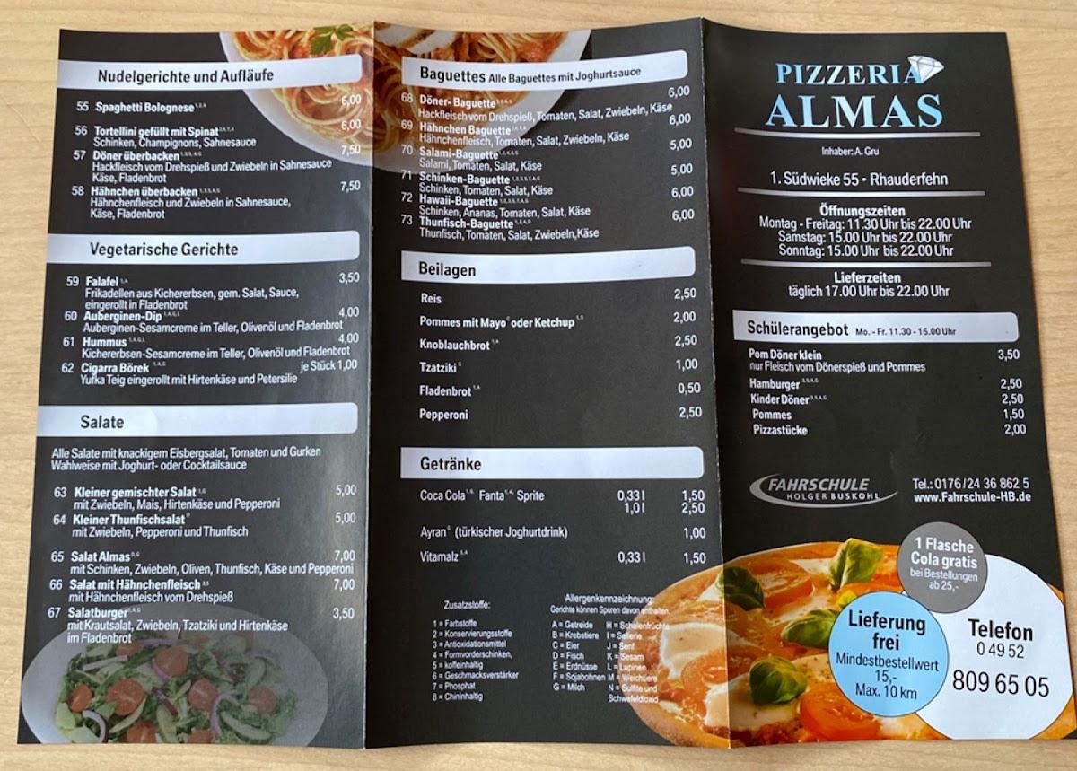 Speisekarte von Pizzeria Almas, Rhauderfehn, 1.Südwieke 55