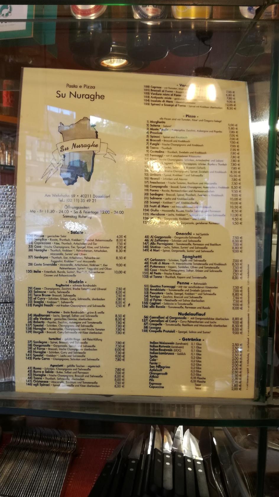 Speisekarte von Su Nuraghe pizza, Düsseldorf, Am Wehrhahn 69