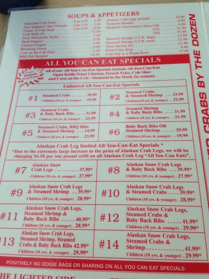 Menu at Higgins Crab House South pub & bar, Ocean City, Coastal Hwy