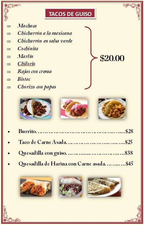 Menu at La Esquina del Buen Sabor restaurant, Culiacán, Gral. Ignacio ...