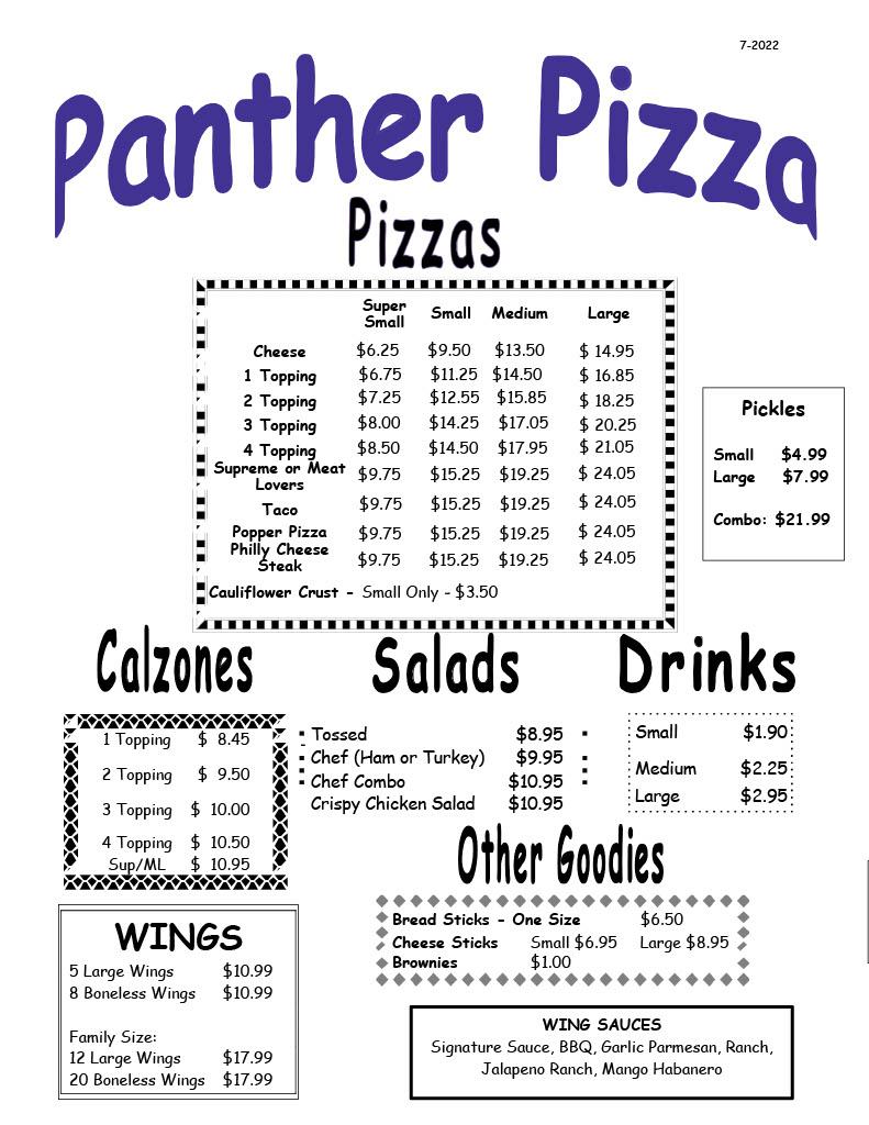 Menu at Panther Pizza pizzeria, Panhandle