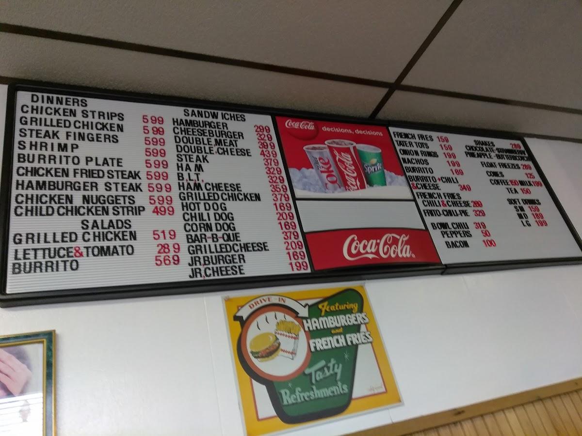 Menu at Wright's Drive In restaurant, Durant