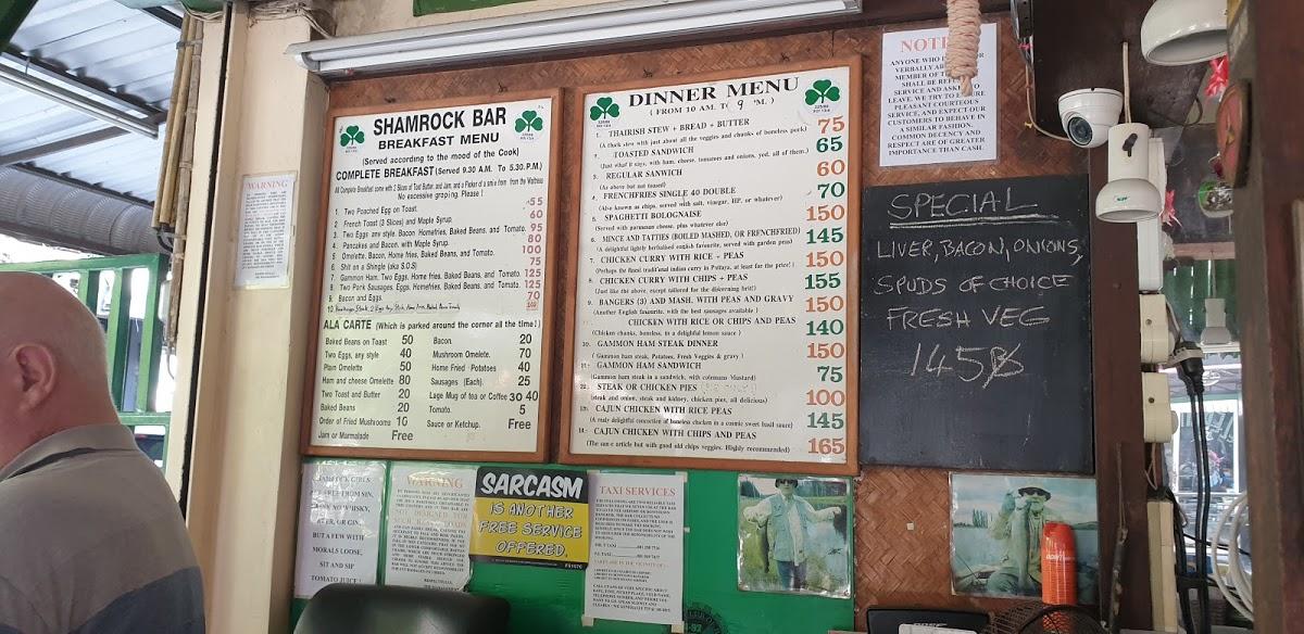 Menu At The Shamrock Bar Pattaya City Pattaya 134 Alley