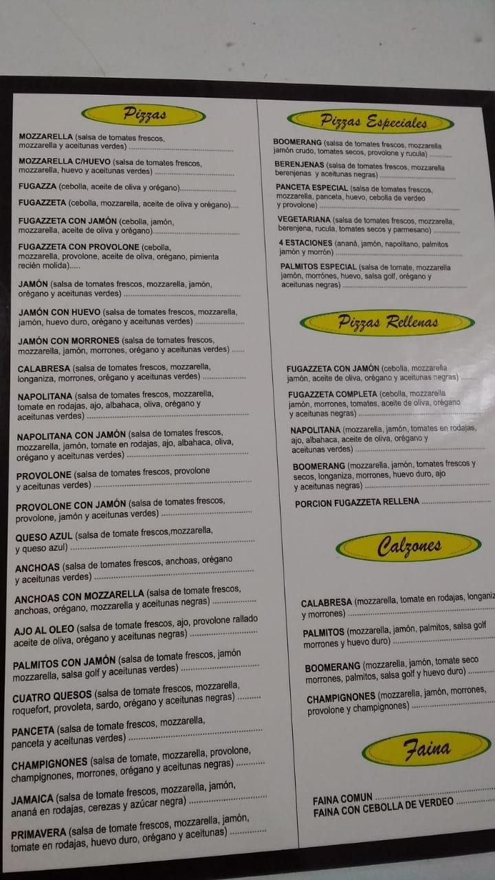 Menu at BOOMERANG BAR Y PIZZAS, Villa Luzuriaga