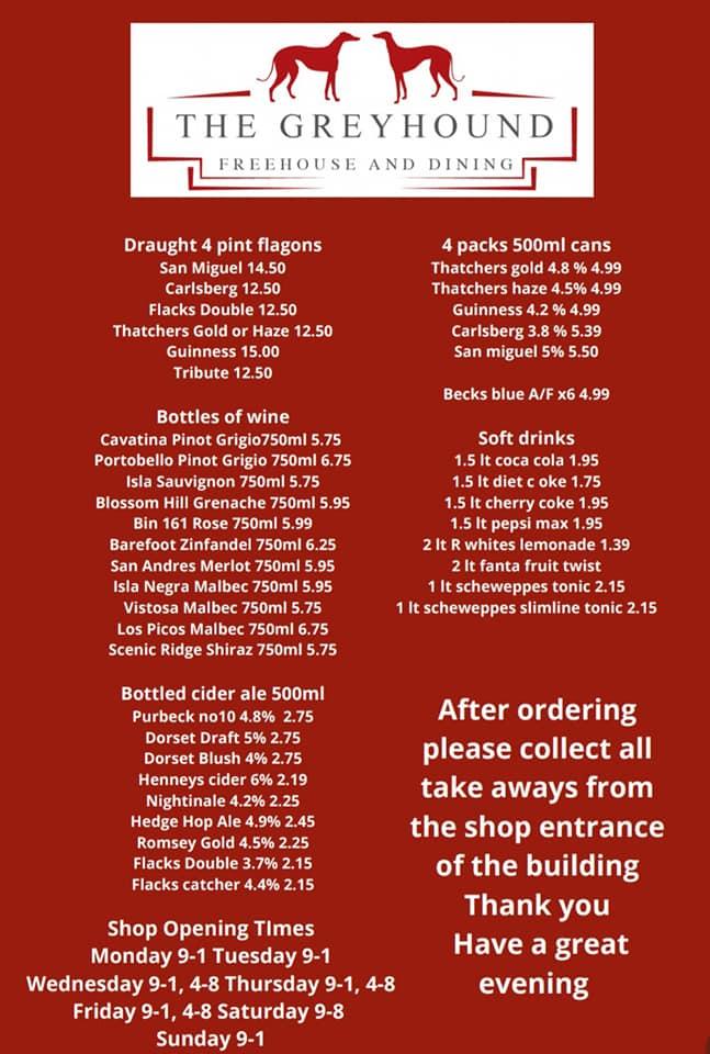 Menu at The Greyhound pub & bar, Winterborne Kingston