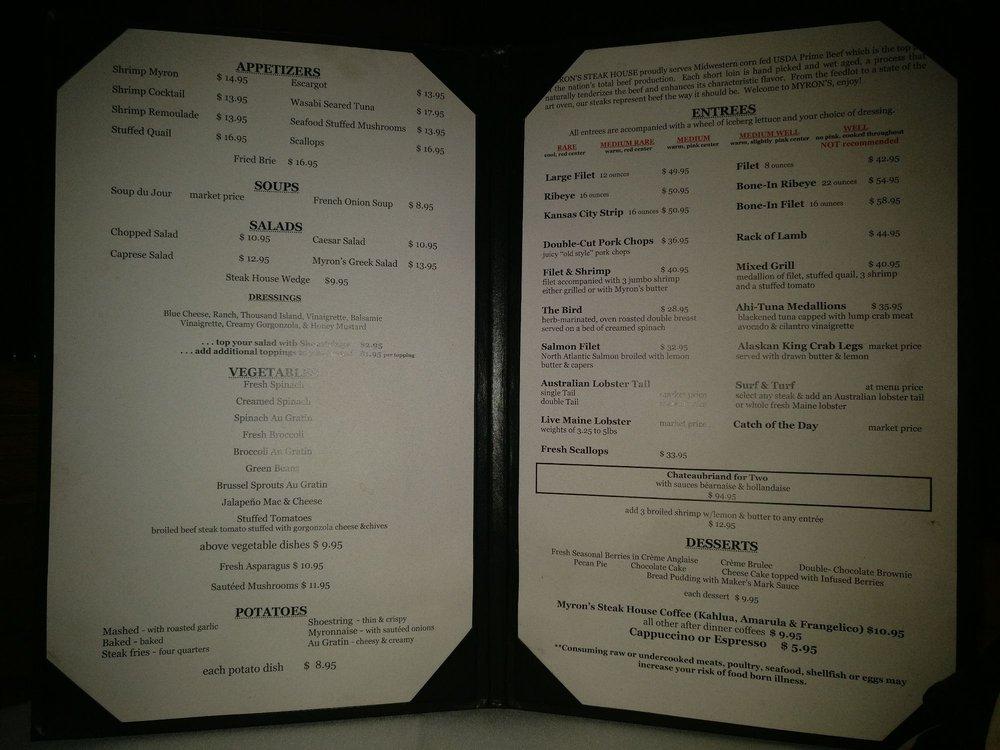 Menu at Myron's Prime Steakhouse, New Braunfels
