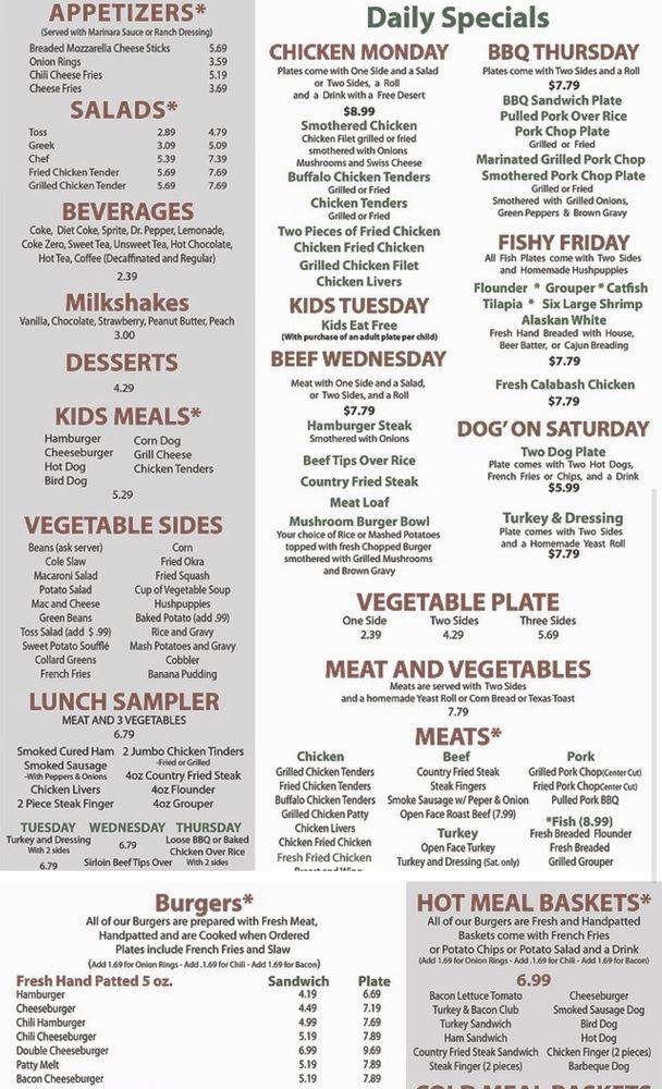 Menu at Pete's Drive In restaurant, Easley