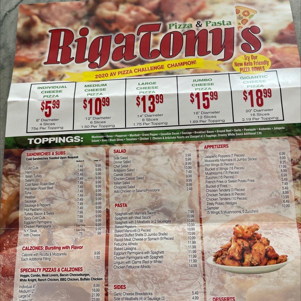Menu at RigaTony’s Pizza & Pasta pizzeria, Lancaster