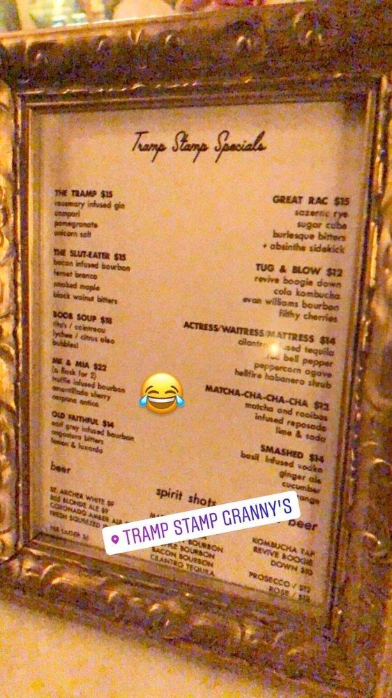 Menu at Tramp Stamp Granny's pub & bar, Los Angeles
