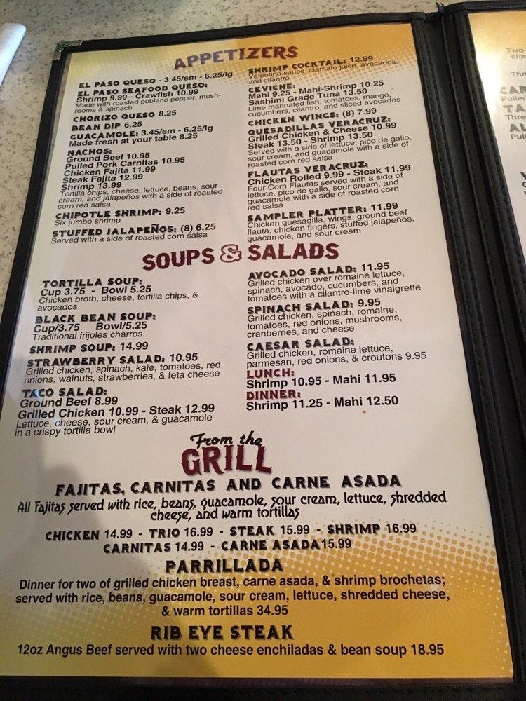 Menu at El Paso restaurant, Crowley