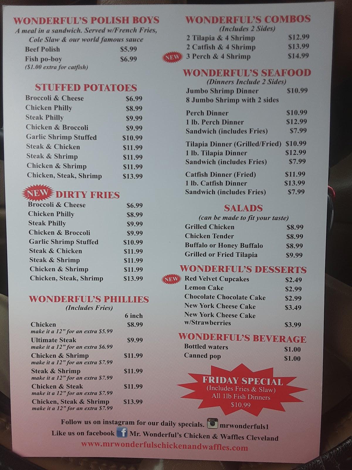 Menu at Mr Wonderful's Chicken & Waffles restaurant, Maple Heights