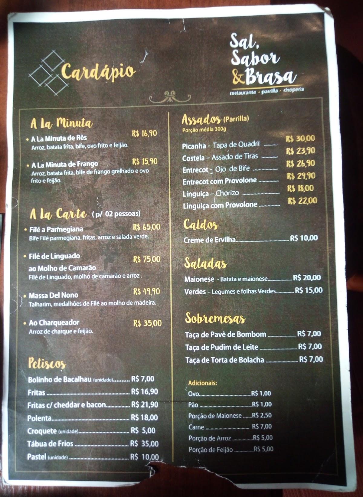 Menu em Sal, Sabor & Brasa restaurante, Pelotas
