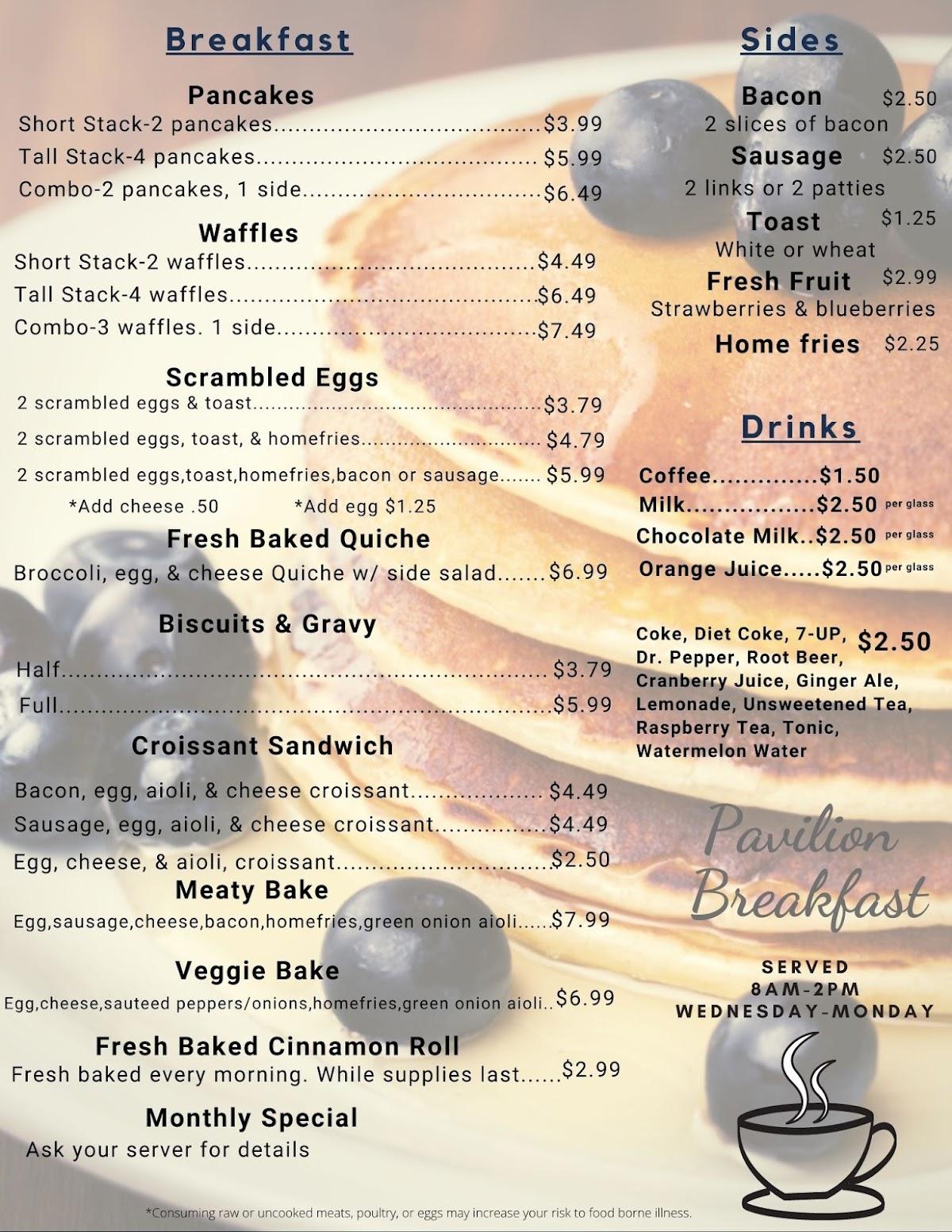Menu at The Pavilion Grill restaurant, Vermilion