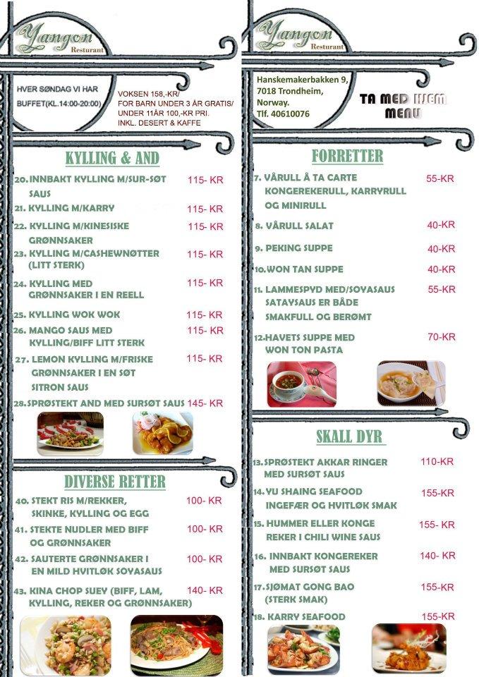 Menu at Chop suey takeaway restaurant, Trondheim