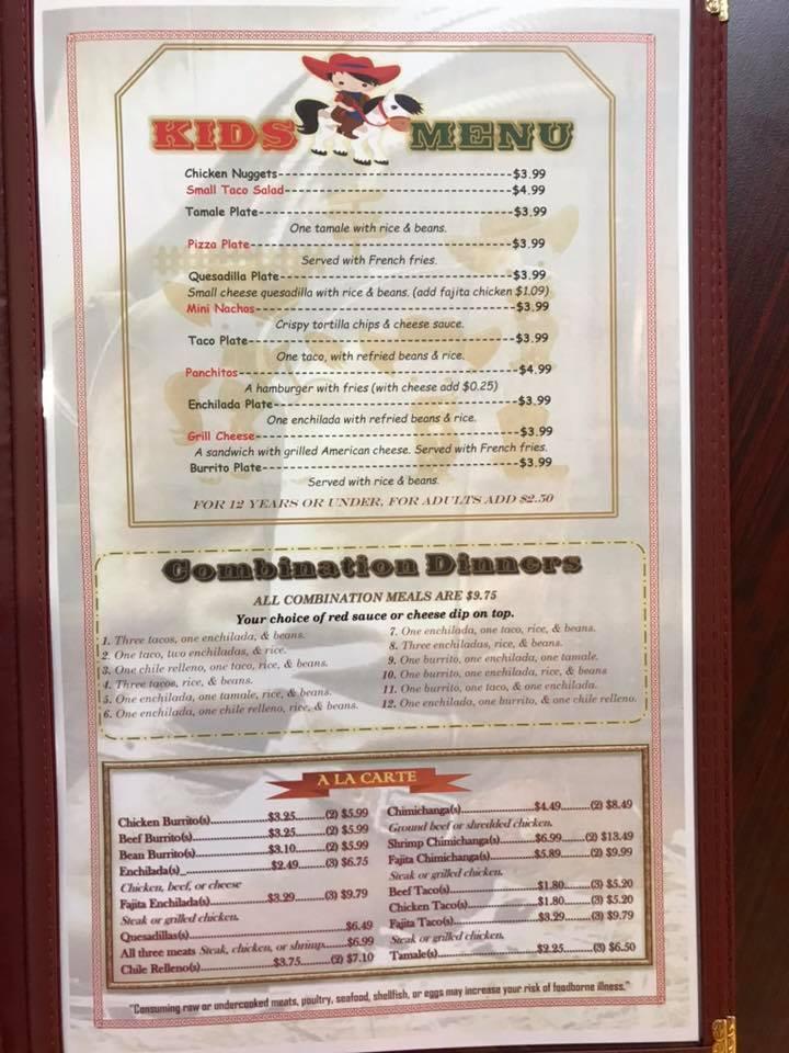 Menu at La Espuela Mexican Grill restaurant, Saint Martinville